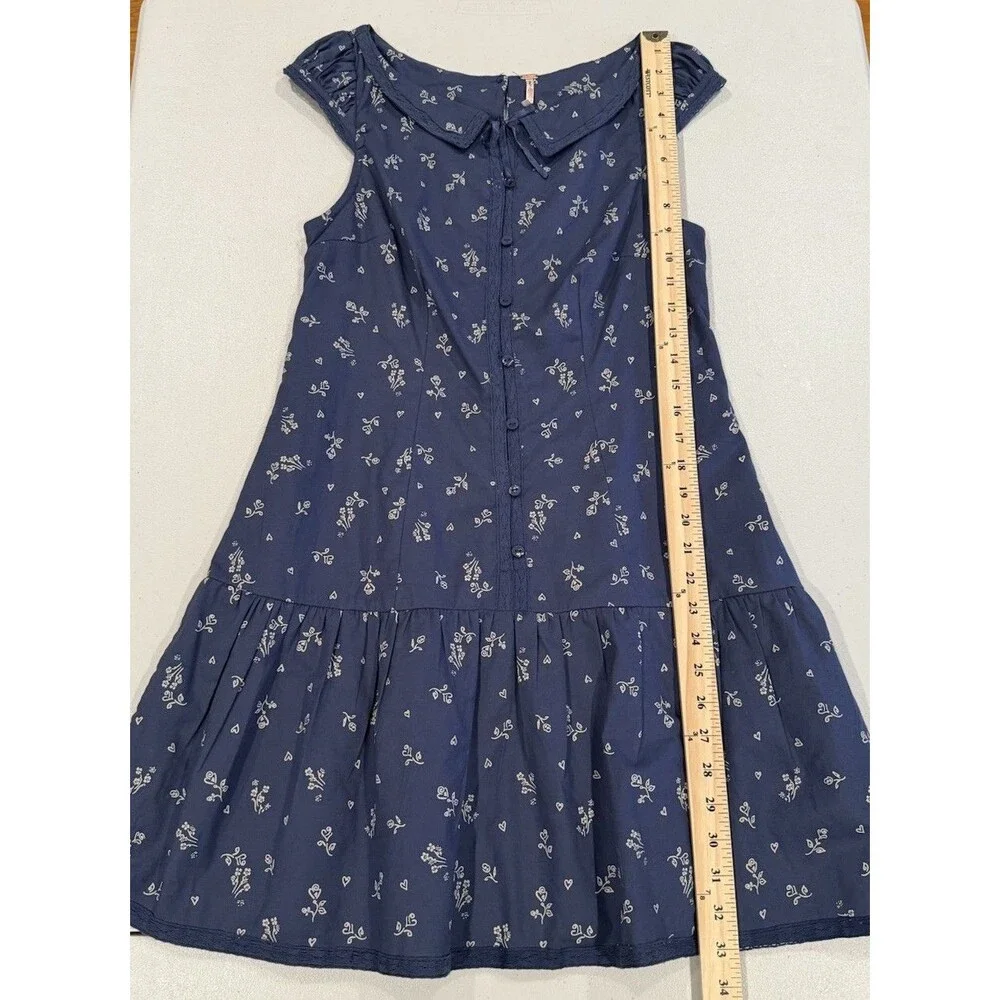 Free People x Revolve Beasley Mini Dress Womens XS Navy Floral Twee Coquette